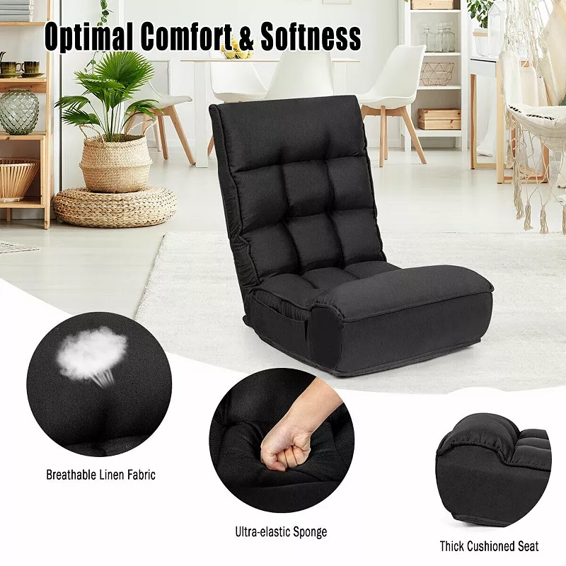 4-position Adjustable Floor Chair Folding Lazy Sofa