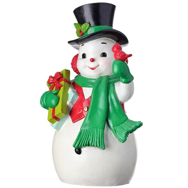 13.5 Resin Snowman Holding Gifts and Cardinal