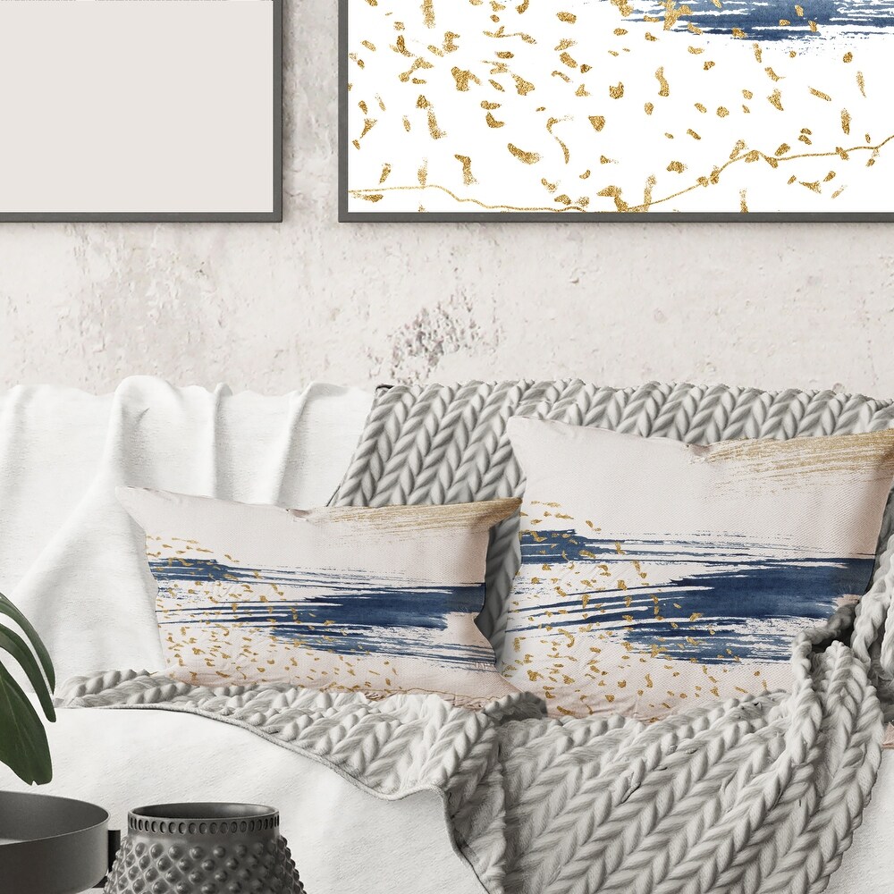 Designart 'Dark Blue and Gold Abstract I' Modern Printed Throw Pillow