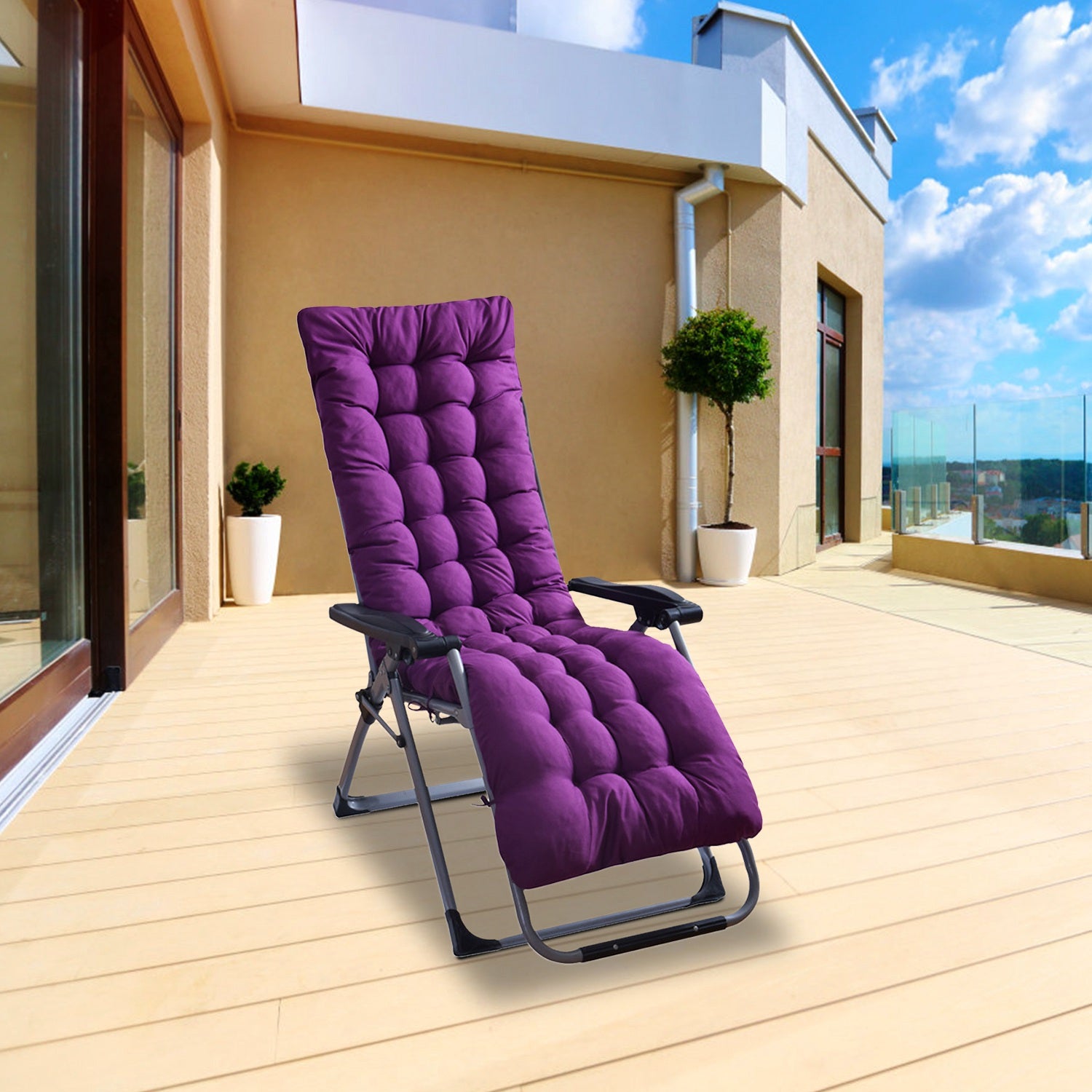 NewHome 67in Patio Chaise Lounger Bench Cushion Indoor Outdoor Chaise Lounger Rocking Chair Sofa Mat Deck Chair Cushion， Purple