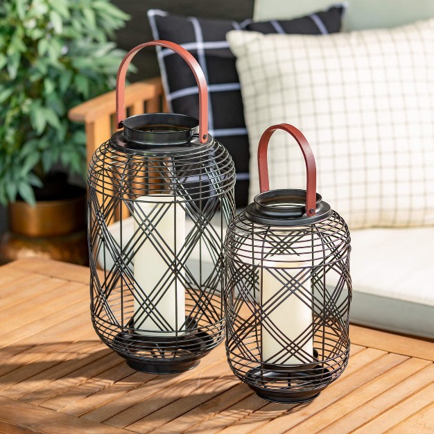 amp 12 25 quot Moden Black Woven Lantern Set Of 2 Metal