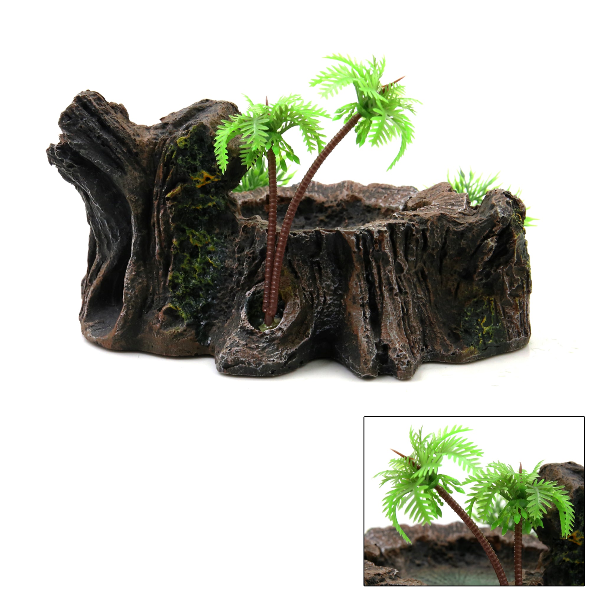 Unique Bargains Black Resin Lifelike Tree Trunk Design Food Water Bowl Decor for Reptiles