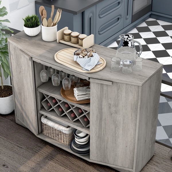 Wilkinson Vintage Gray Oak Buffet and Sideboard with Wine Storage