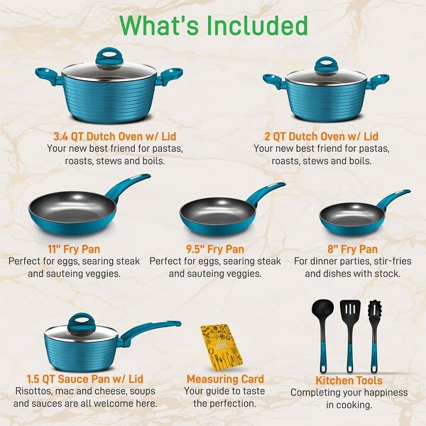 12 Piece Pots and Pans Non-Stick Cookware Set，|Blue