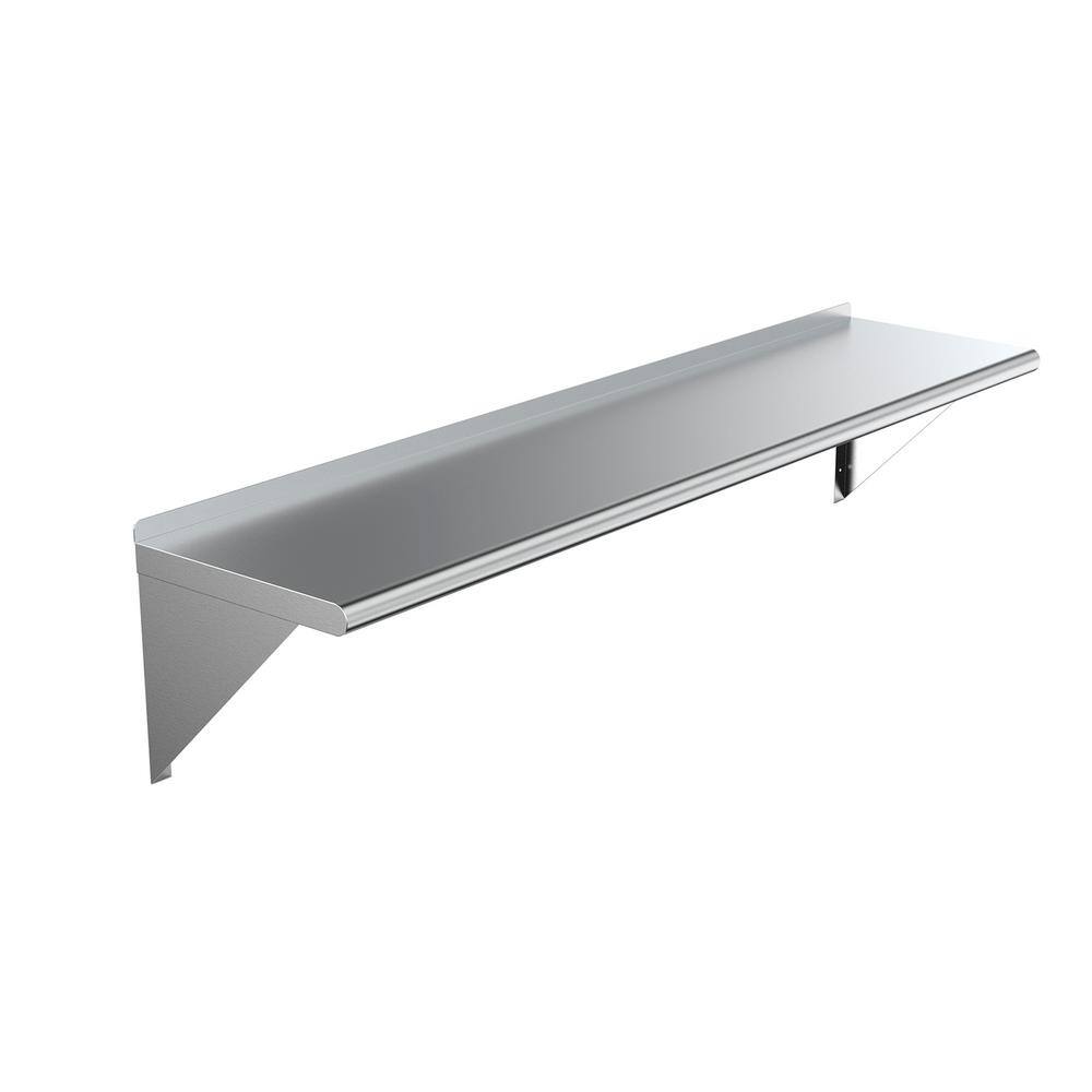 AMGOOD 16 in. x 60 in. Stainless Steel Wall Shelf. Kitchen Restaurant Garage Laundry Utility Room Metal Shelf with Brackets AMG WS-1660