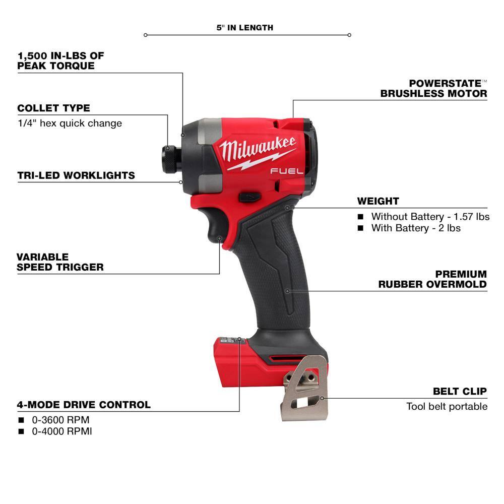 MW M18 FUEL 18-Volt Li-Ion Brushless Cordless 14 in. Hex Impact Driver  38 in. Compact Impact Wrench with Friction Ring 2953-20-2854-20