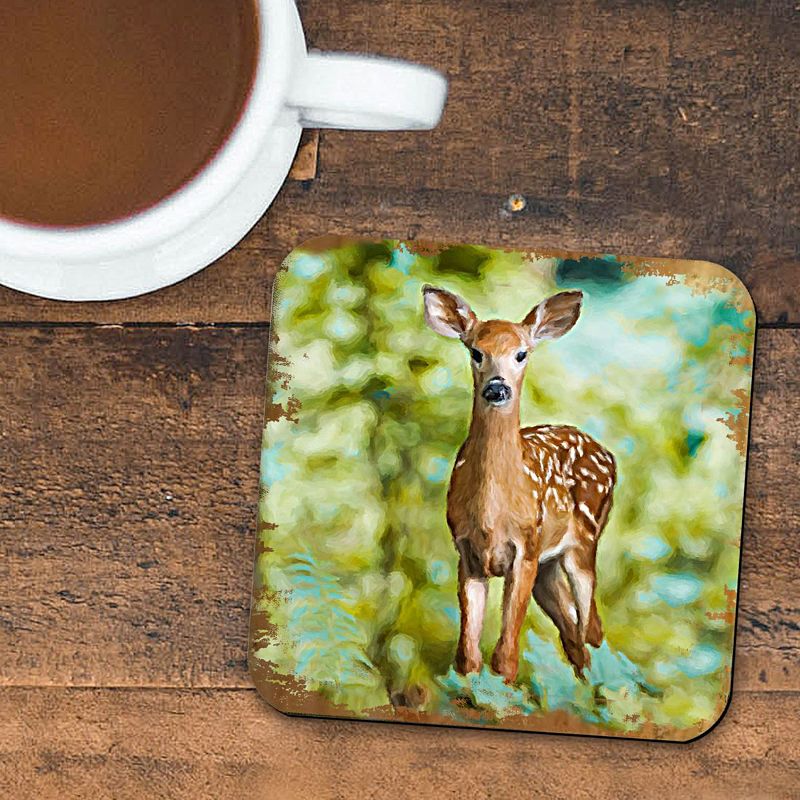 Forest Deer Wooden Cork Coasters Gift Set of 4 by Nature Wonders