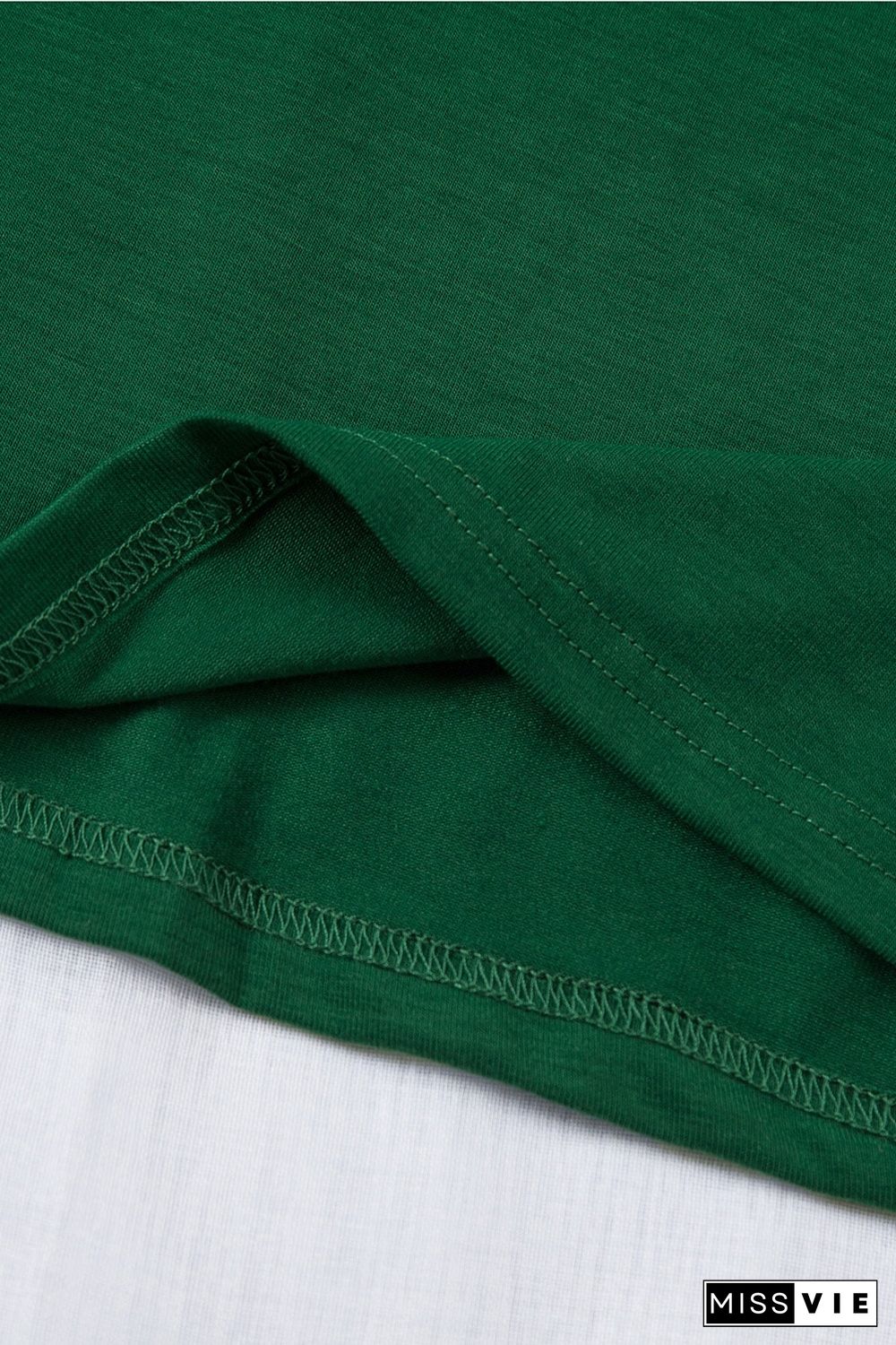 Green Solid Color Crew Neck Tee