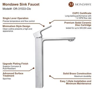 Mondawe Spot Resistant Single Handle Single Hole Bathroom Faucet in Brushed Chrome with Pop Up Drain OR-31533-Clo