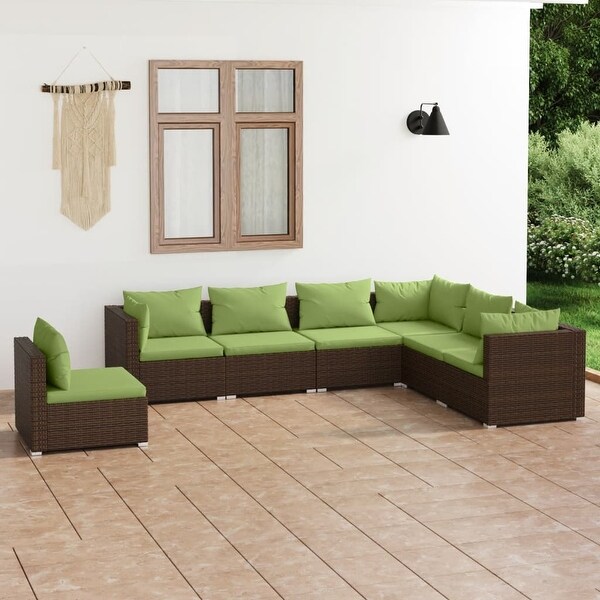 vidaXL Patio Lounge Set with Cushions Poly Rattan Brown