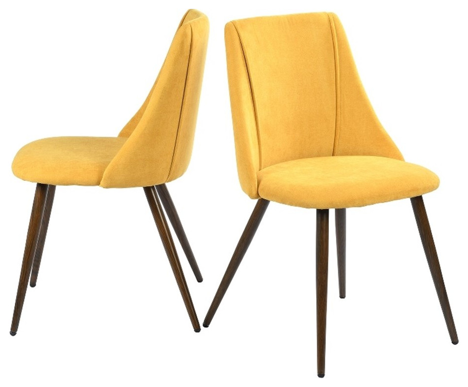 Homycasa Yellow Frabic Upholstered Side Dining Chair (Set of 2)   Midcentury   Dining Chairs   by Homesquare  Houzz