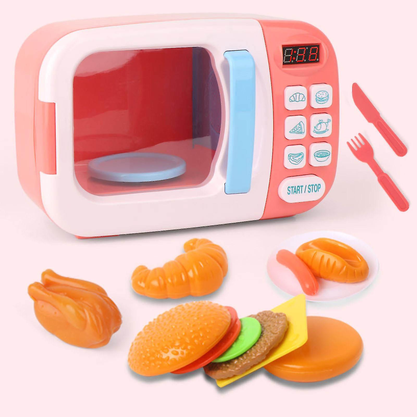 Kids Electric Microwave Oven Toy Set Cool Music Simulation Cooking Model Toy for Children Pink