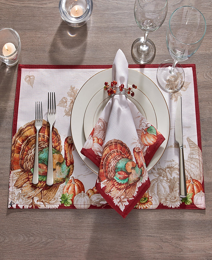 Elrene Holiday Turkey Bordered Fall Placemat Set of 4