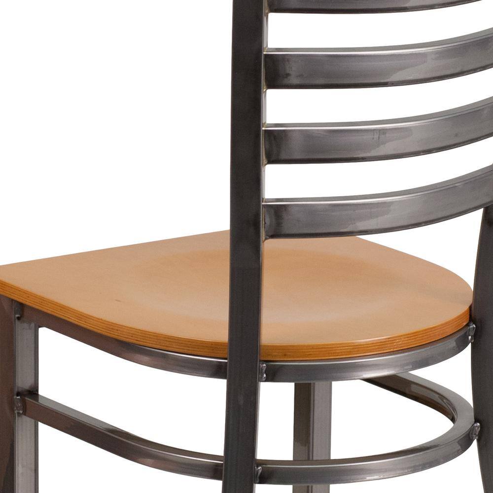 Flash Furniture Hercules Series Clear Coated Ladder Back Metal Restaurant Chair with Natural Wood Seat XUDG694CLADNATW