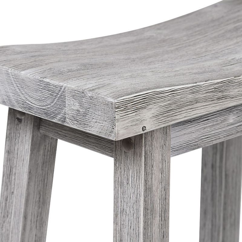 Saddle Design Wooden Barstool with Grain Details， Gray