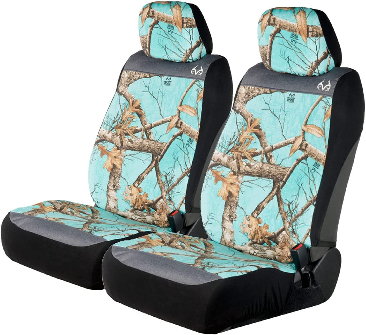 Realtree Edge Mint Camo Universal Low Back Bucket 2-PC Seat Cover set for Cars， Trucks and SUVs