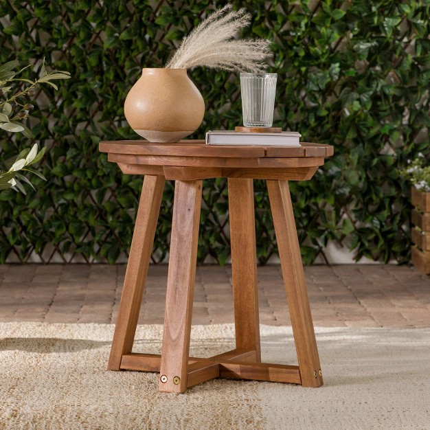 Saracina Home Modern Slatted Round Acacia Accent Table