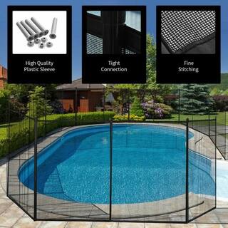 Afoxsos 12 ft. L x 4 ft. H Black Outdoor Pool 1000D Textilene Fabric Fence with Section Kit for Swimming Pool and Patio HDDB856