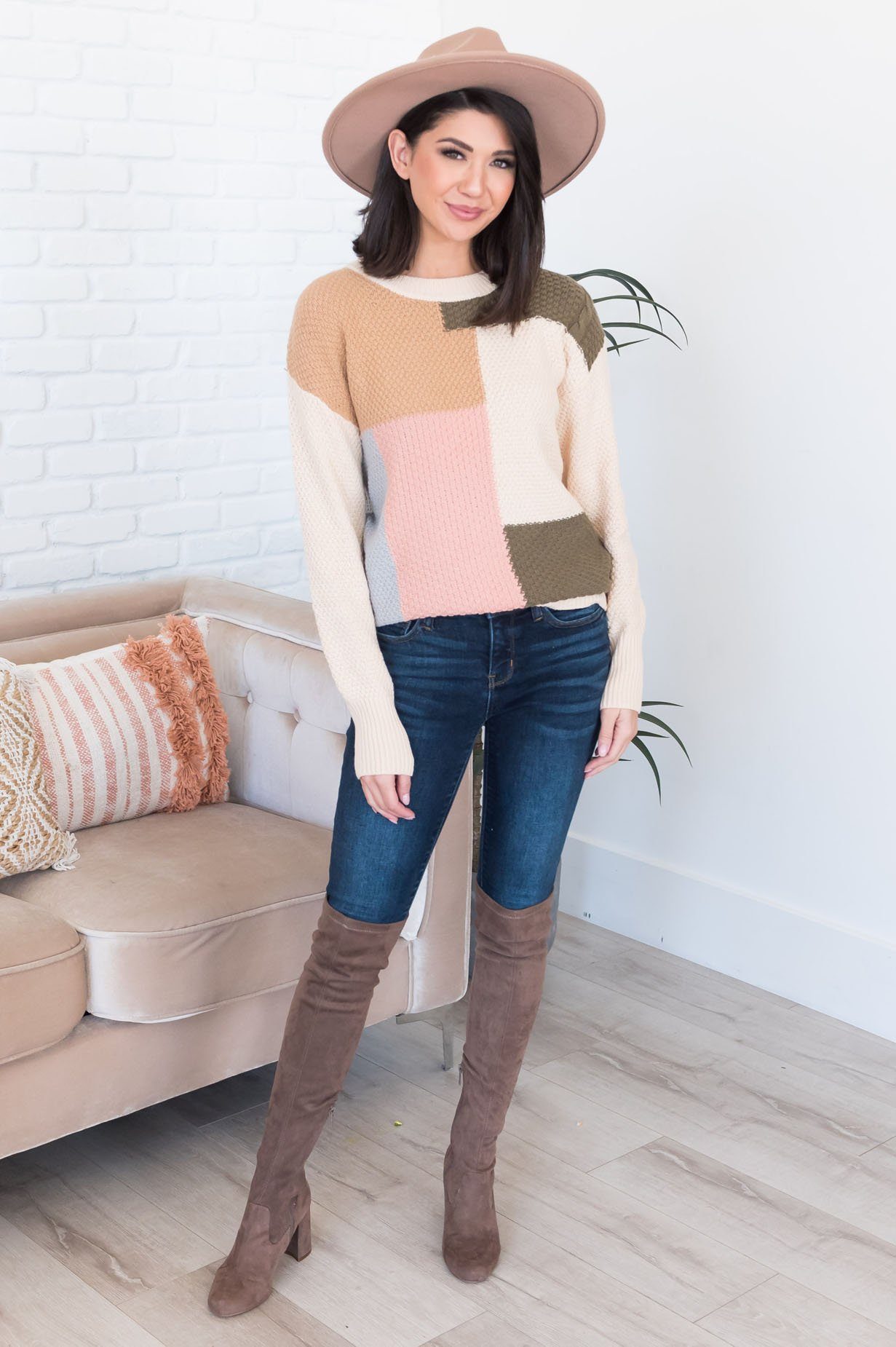 Cozy Colorblock Modest Sweater