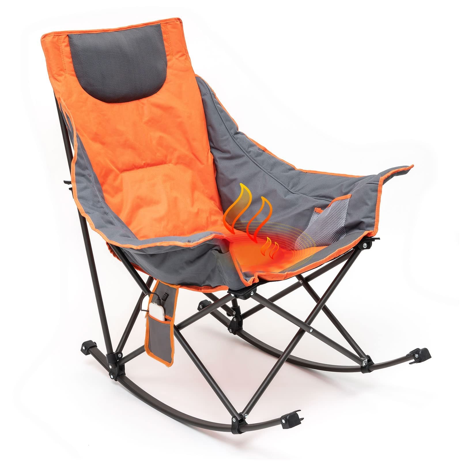 Sunnyfeel Camping Rocking Chair, Oversized Folding Heated Camping Chairs Hot Seat with Luxury Padded Recliner,Carry Bag, 300 LBS Heavy Duty for Lawn/Outdoor/Picnic/Patio, Portable Rocker Camp Chair