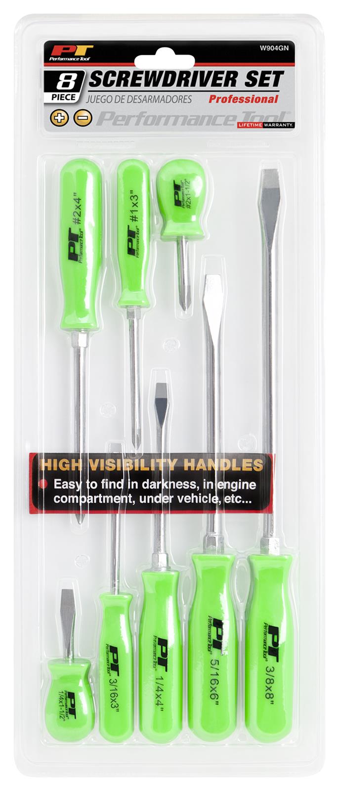 Performance Tool W904GN Performance Tool 8-Piece Hi-Visibility Screwdriver Sets