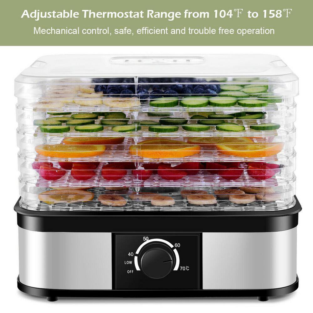 ANGELES HOME 5-Tray Black and Sliver Temperature Control Food Dehydrator SA56-9HW444