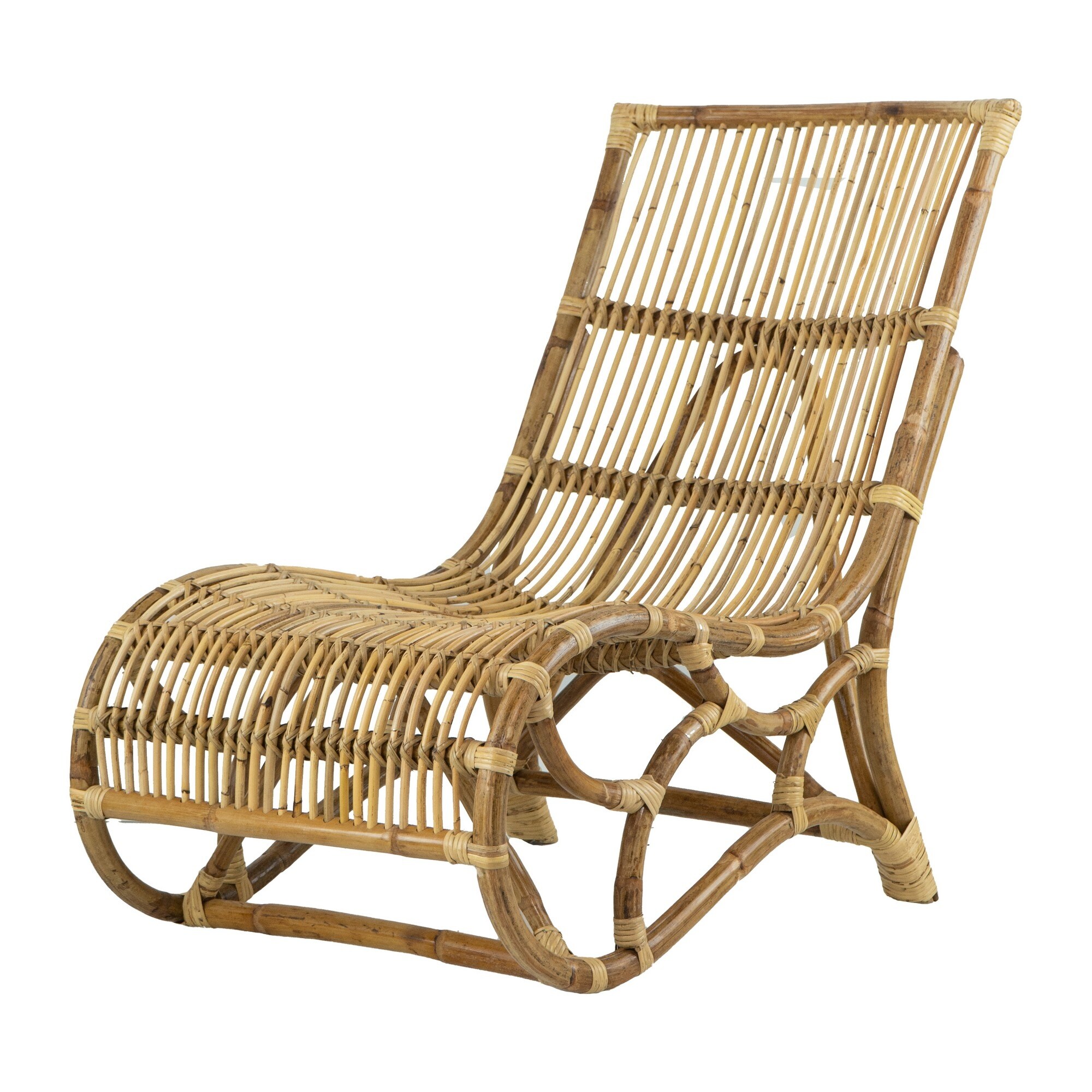 35 Inch Retro Style Rattan Lounge Chair， Slatted Support， Natural Brown - Overstock - 37853920