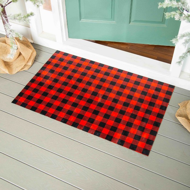 Evergreen Red And Black Buffalo Check Layering Mat 11 5 X 9 5 Inches Indoor And Outdoor Decor