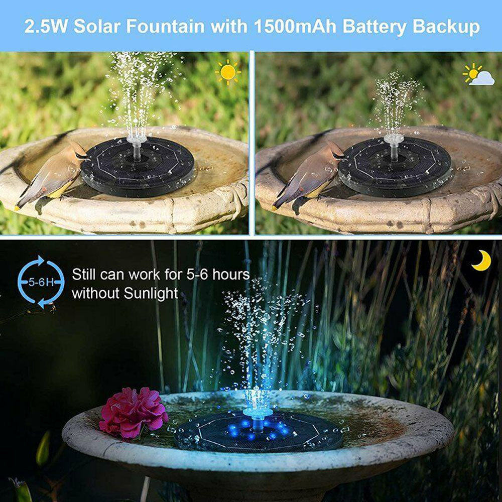 GRNSHTS 5V 3W Solar Fountain Pump for Bird Bath Water Pump with 8 LED Lights 6 Nozzles for Garden Pond Pool Backyard Decoration