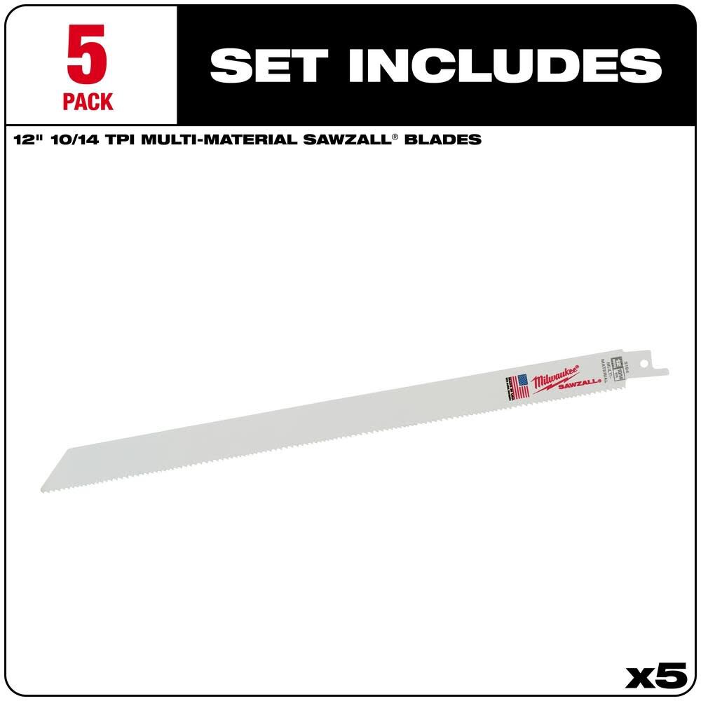 MW 12 in. 10/14 TPI SAWZALL Blades 5PK 48-00-5194 from MW