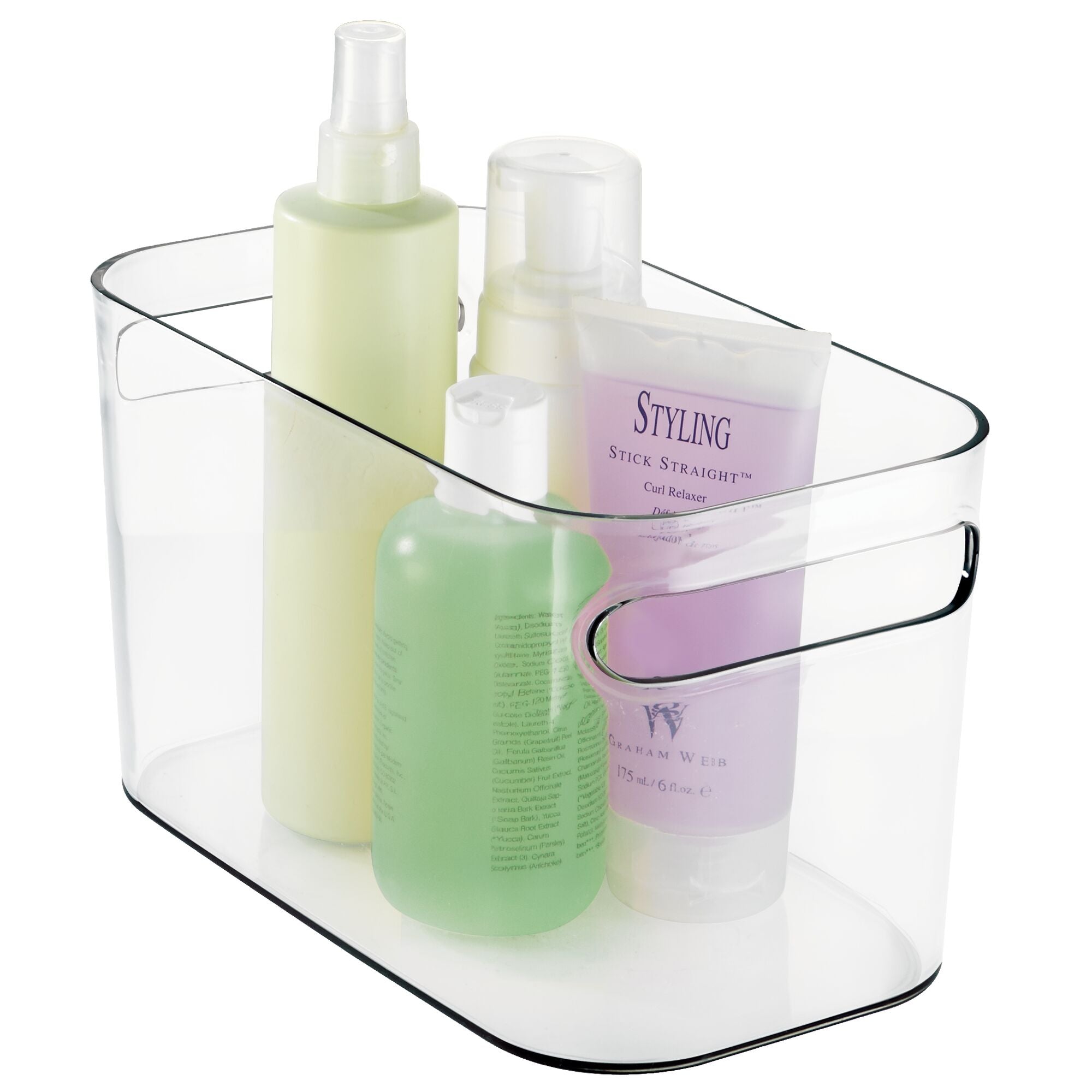 mDesign Deep Plastic Bathroom Vanity Storage Bin with Handles - Organizer for Hand Soap， Body Wash， Shampoo， Lotion， Conditioner， Hand Towel， Hair Brush， Mouthwash - 10