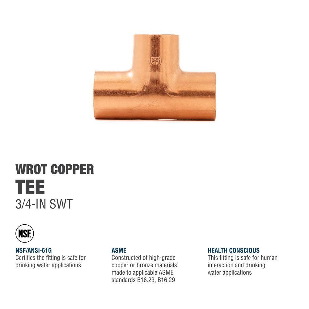 Everbilt 34 in. Copper Pressure Cup x Cup x Cup Tee Fitting W 04031EB