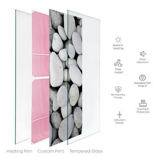 Heat Storm Glass Heater 500-Watt Radiant Wall Hanging Decorative Glass Heat Panel - Rock Pebbles HS-1648-V2