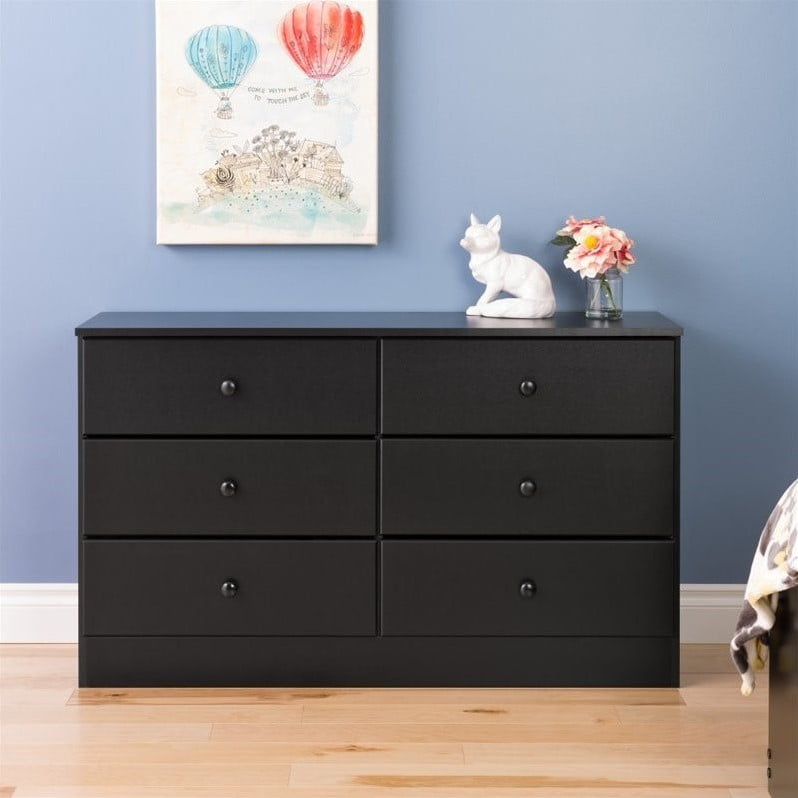 Home Square 4-Piece Set with 2 Nightstands Double Dresser 4-Drawer Chest, Black