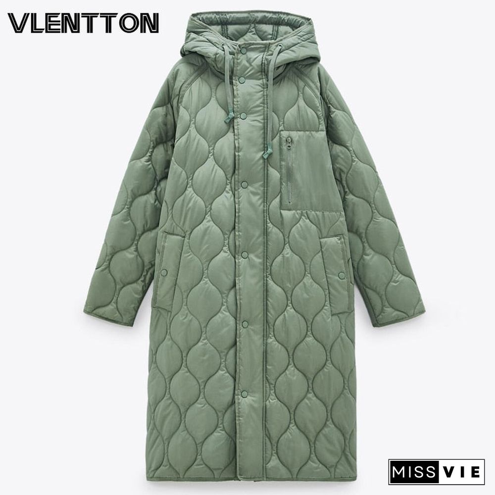 New Autumn Winter Women Vintage Green Parka Jacket Coat Casual Warm Loose Hooded Overcoats Female Oversize Long Outwear Ladies