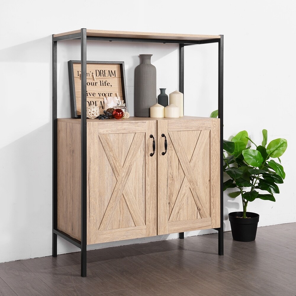 Rustic Wooden Storage Accent Cabinet with Shelves for Living Room  Bedroom  Hallway