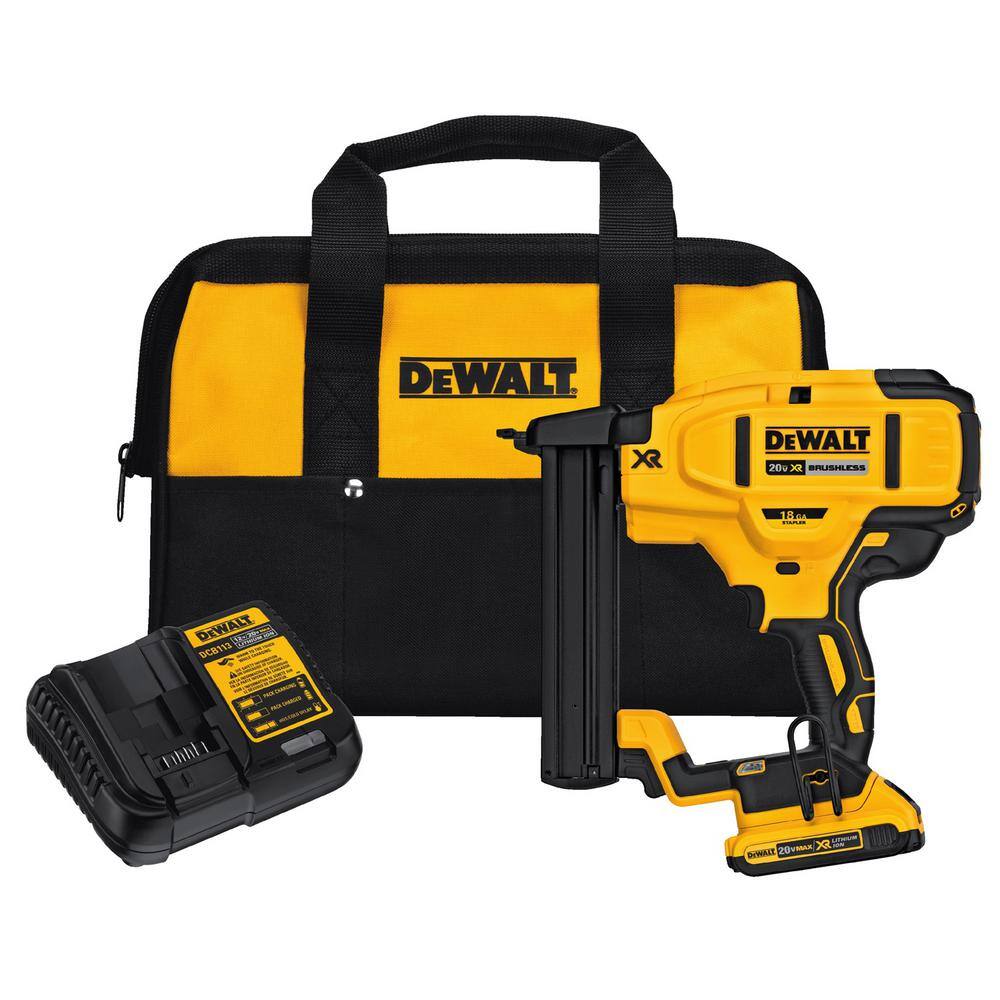 DEWALT DCN681D1 20V MAX XR Lithium-Ion Cordless 18-Gauge Narrow Crown Stapler Kit with 2.0Ah Battery， Charger and Contractor Bag