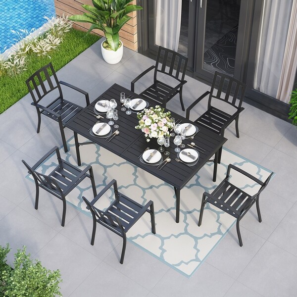 MAISON ARTS 7Piece Metal Patio Dining Set With 1 Rectangular Table and 6 Stackable Dining Chairs