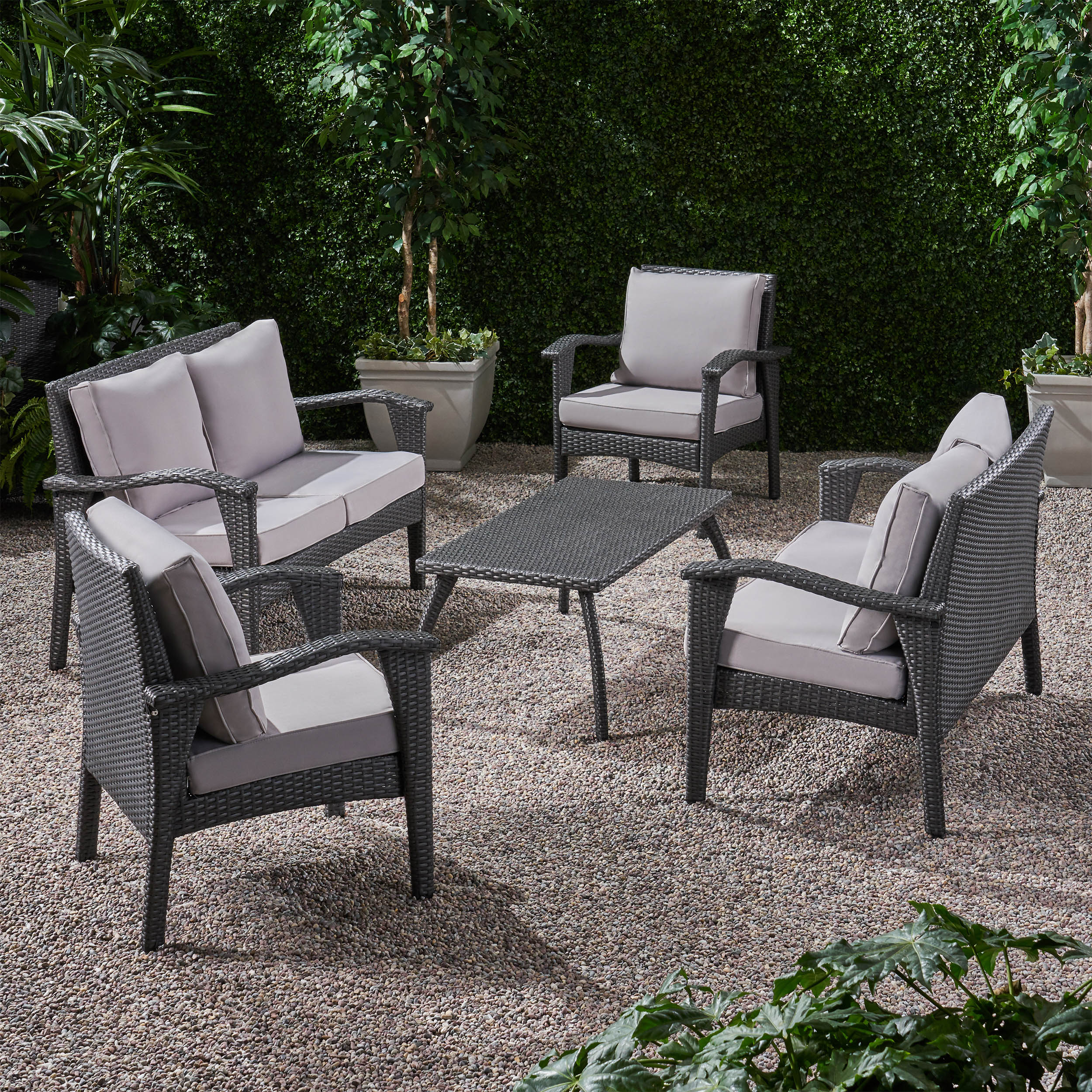 Voyage Outdoor 6 Seater Wicker Chat Set with Cushions