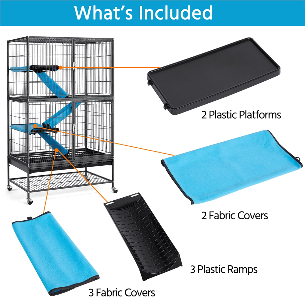 SmileMart Rolling Metal 2-Story Small Animal Cage with Removable Ramps， Hammered Black