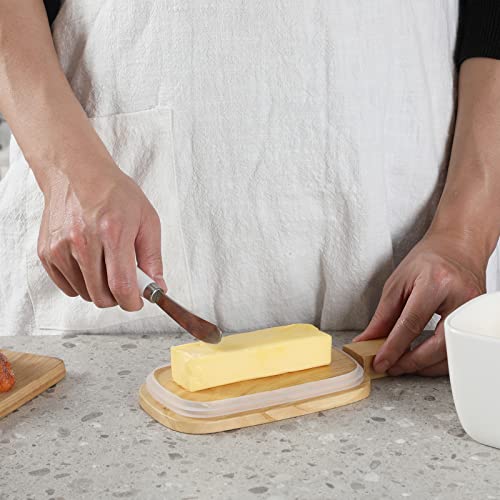 Butter Dish - Large Ceramics Butter Holder with Extended Lid Perfect for 4 Stick of Butter(White， 6.5x 4.2 x 3.9)