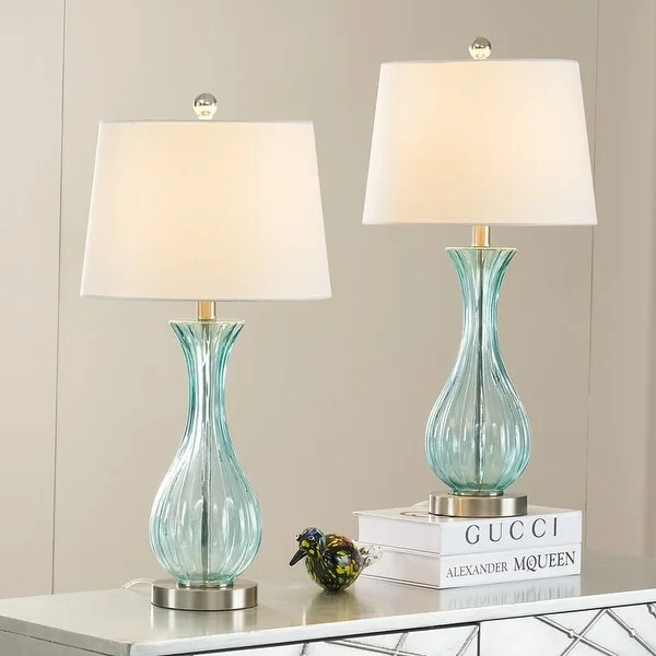 25.5'' Blue Glass Bedside Table Lamp Set (Set of 2) - 13*13*25.5