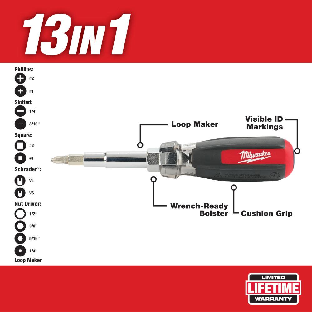 13-in-1 Cushion Grip Screwdriver with Schrader Bit ;