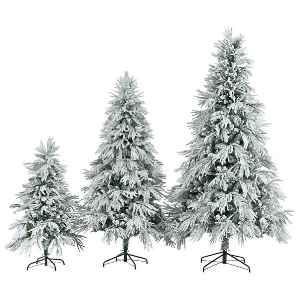 4FT/6FT/7.5FT PreLit Spruce Snow Flocked Christmas Tree Set with 8 LED Flashing Modes