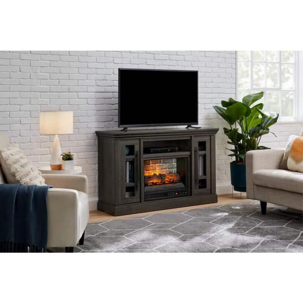 StyleWell Concours 54 in Freestanding Electric Fireplace TV Stand in Cappuccino with Ash Grain