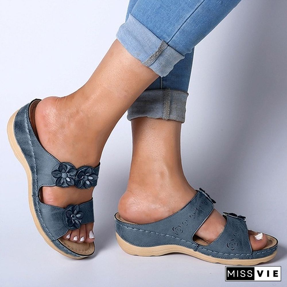 Summer Breathable Women Premium Orthopedic Open Toe Sandals Ladies Buckle Strap Vintage Anti-Slip Slippers Female Shoes