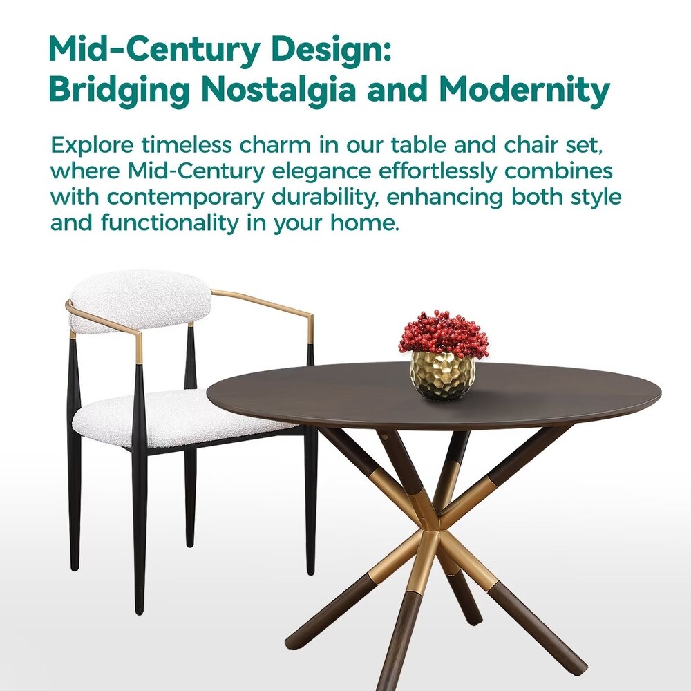 Morden Fort Mid Century Round Dining Table Modern Circle Sturdy Kitchen Table with Walnut Top