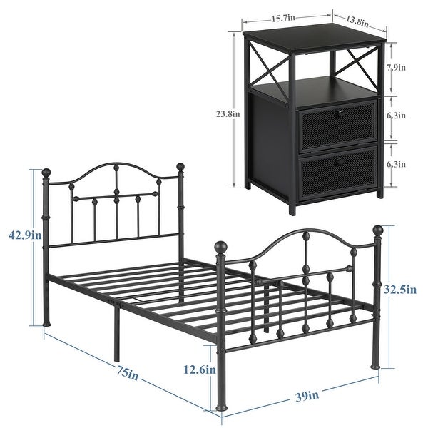 Taomika 3-pieces Modern Bedroom Set with Black Curved Bed Frame - - 35654760