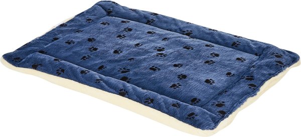 MidWest Quiet Time Fleece Reversible Dog Crate Mat， Blue Paw Print