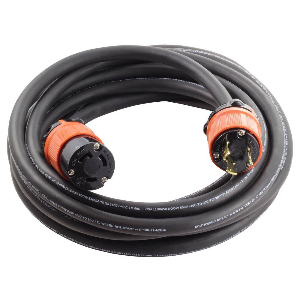 AC WORKS 100 ft. SOOW 103 NEMA L6-30 30 Amp 250-Volt Rubber Extension Cord L630PR-100E